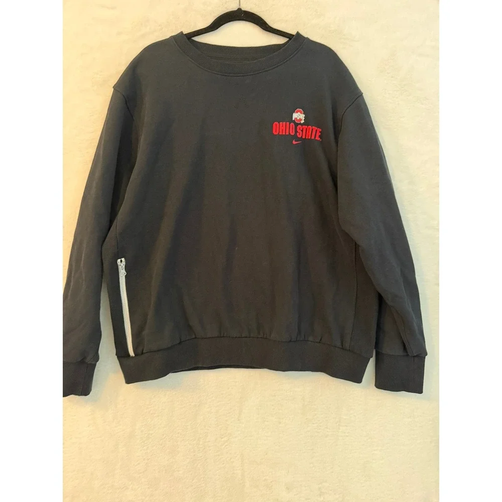 Nike Ohio State Buckeyes Sweatshirt Mens XL Black Crewneck Side Zip FB1941-010